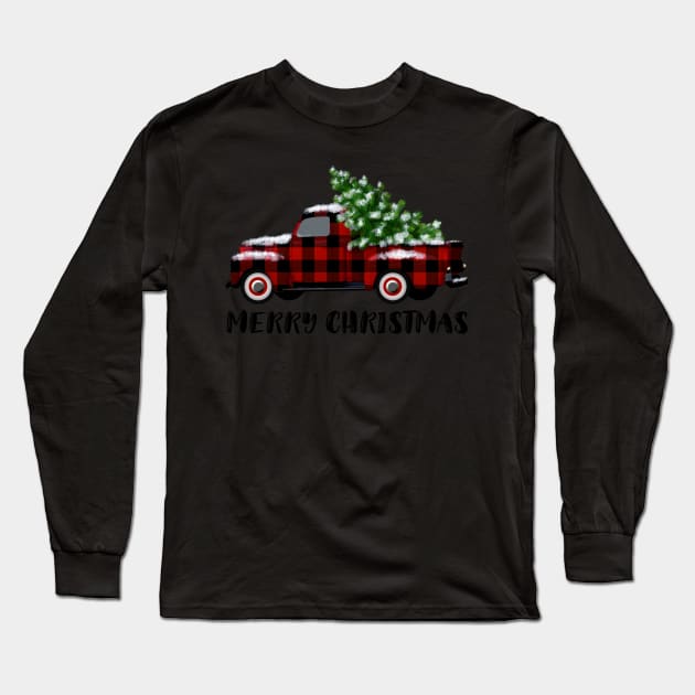 Buffalo Plaid Vintage Truck with Christmas Tree Long Sleeve T-Shirt by CheriesArt